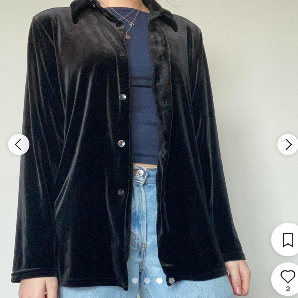Vintage Sag Harbor Black Velvet Button-Down Shirt Jacket